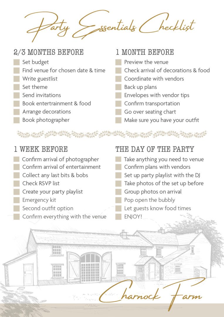 Party Essentials Checklist
 Party Essentials Checklist Charnock Farm Weddings & Events Venue